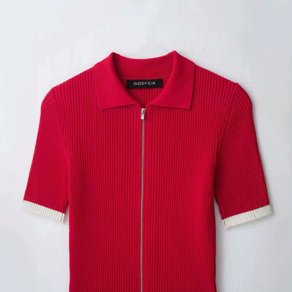 ZARA Summer Two Way Zipper Lightweight Short Sleeve Slim Fit Knit Top